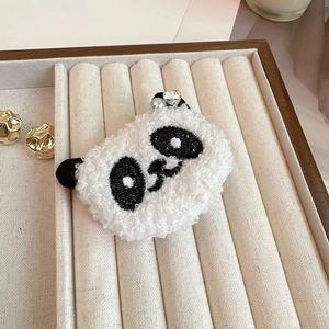 Pinza per capelli a forma di panda in peluche sherpa con perla e fiocco per l'inverno
