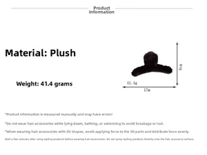 Plüsch-Haarklammer-Details zeigen 17 cm Länge und 41,4 g Gewicht für Winterfrisuren