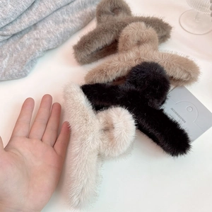 Große Kunstpelz Plüsch Haarkralle Elegant Winter Herbst Flauschige Haarklammer Für Damen Mädchen Dickes Haar Kopfschmuck