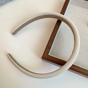 Minimalist cream thick sponge headband with premium PU leather and non-slip velvet lining