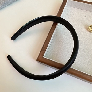 French style minimalist black thick headband with matte leather texture for women