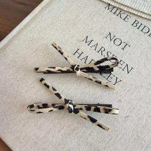 Vintage Korean Style Leopard Print Bow Hair Clips Handmade Alloy Synthetic Leather Duckbill Clips For Women Girls Everyday