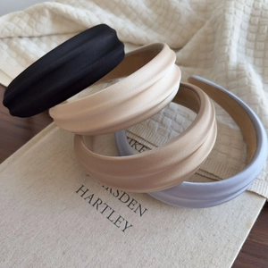 Elegant wide satin headbands set in beige, black, and champagne for women hair styling