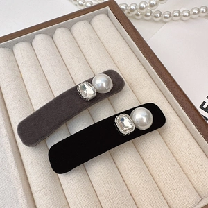 Fermaglio per Capelli in Velluto Retrò Francese Künstliche Perle Strass Elegante Nero Grigio Accessori Capelli Donna Ragazza Festa