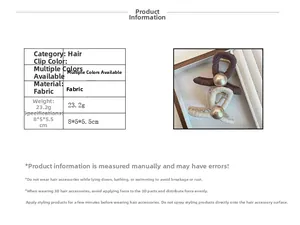 Detailed dimensions and specs for the woven fabric pearl hair claw clip accessory
