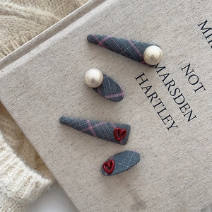 Vintage Karo Stoff Umwickelt Legierung Haarspangen Herz Künstliche Perle Süß Akademie Stil Kopfschmuck Für Damen Mädchen