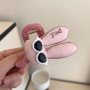 Pince à cheveux lapin rose avec mini lunettes de soleil et broderie Smile chic