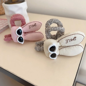 Pinces à cheveux oreilles de lapin avec lunettes de soleil et broderie sur fond crème