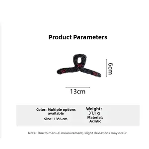 Detailed parameter display of a red bow wool hair claw clip measuring 13 by 6 cm