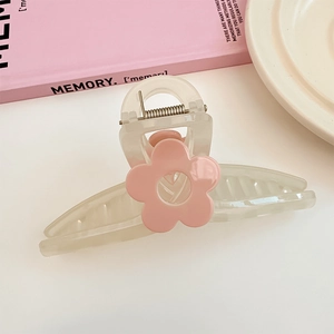 Pince à cheveux élégante en résine crème avec détail de fleur rose style coréen