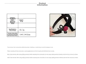 Velvet headband specifications showing dimensions 14x15cm and red rose bow detail