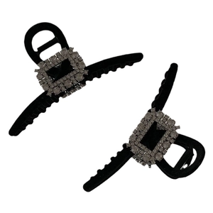 Elegant black velvet hair claws with square rhinestone buckle in a set of two pieces