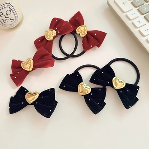 Élastique à Cheveux Élégant en Velours avec Nœud Boucle Cœur Doux Pince à Cheveux Rétro Fait Main Künstliche Perle Femme Bijoux