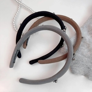 Vintage Luxury Sponge Heightening Headband For Women Handmade Padded Rhinestone Hairband Solid Color Elegant Hair Hoop Accessories