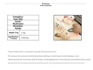 Detailed size chart and plush animal hair clip specifications for cute bunny designs