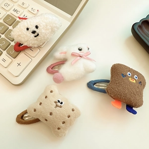 Cute plush hair clips featuring bunny, puppy, toast and cookie shapes for women and girls