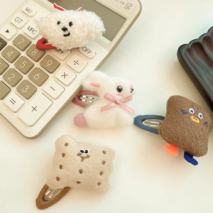 Cute Plush Cartoon Hair Clips Bread Cookie Bunny Dog Shaped Fabric Bangs Clips For Kids Women Autumn Winter Hair Accessories