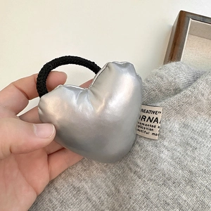 Koreanischer Stil Silber PU Leder 3D Herz Elastisch Haargummis Trendig Weich Haarband Für Damen Mädchen