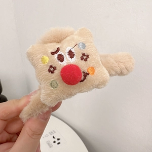 Pinza per capelli in peluche a forma di toast con ricamo carino per donne e bimbi