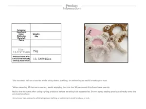 Detailed spec sheet showing plush floral headbands in various colors with product dimensions