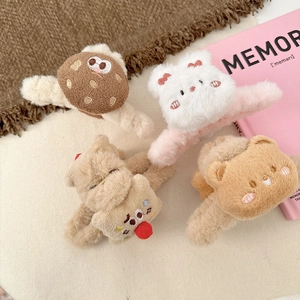 Mollette per capelli in peluche con coniglio e orsetto per donne e bambine in autunno