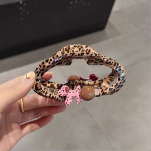Leopard Print Dog Charm Hair Claw Clip Alloy Rhinestone Large Shark Clip Sweet Fashion Hair Accessories For Women Daily Jewelry