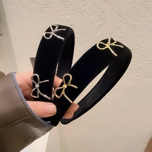 Serre-tête Rembourré en Velours Noir Élégant Pour Femmes Avec Décoration Noeud en Métal Or Argent Accessoire de Cheveux Large