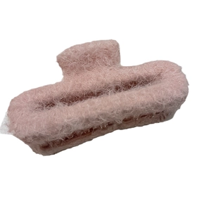 Plush pink faux fur hair claw clip for women, elegant large shark clip hair accessory