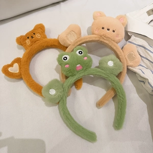 Fascia per Capelli in Peluche 3D Animale Orso Rana per Donna Lavaggio Viso Trucco Morbida Fascia Cartoon Bambola Peluche Accessori Capelli