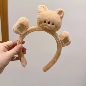Cerchietto di peluche con orsetto marrone 3D e motivi a cuore carino per donne