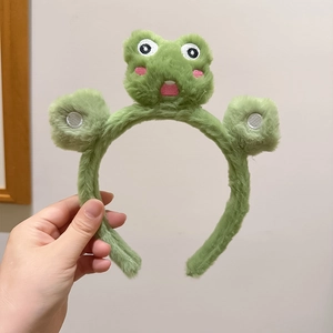 Fascia per capelli a rana in peluche verde con occhi 3D e pelliccia sintetica