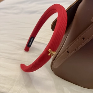 Vintage Red Sponge Padded Headband For Women With Gold Metal Butterfly Elegant Fabric High Cranial Top Hair Accessory
