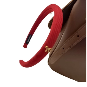 Red padded headband with textured fabric and golden butterfly charm, vintage Korean style
