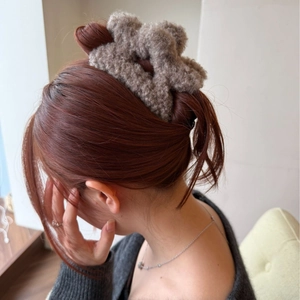 Pinza per capelli a stella in pile grigio retrò per donna, stile autunnale elegante
