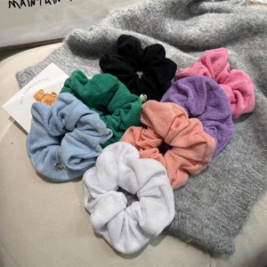 Terry Cloth Toweling Scrunchie Headband Solid Candy Color Hair Ties Hairbands With Metal Nameplate For Women Girls Daily Accessory