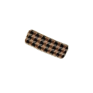 Elegant houndstooth fabric hair clip with rhinestone trim for women's hair styling