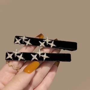 Black Velvet Rhinestone Star Hair Clip For Women Vintage Elegant Alloy Side Hairpin Fashion Bangs Clip Hair Accessories