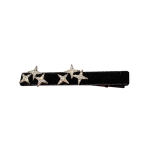 Elegant black velvet hair clip with five sparkling rhinestone star accents for women