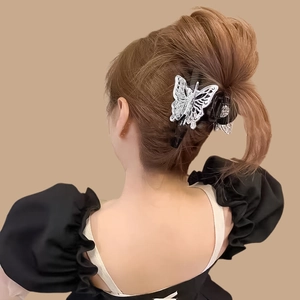 Élégante Pince À Cheveux Et Élastique Papillon 3D Argent Pour Femmes Pince Papillon En Métal Évidé Accessoires Pour Cheveux