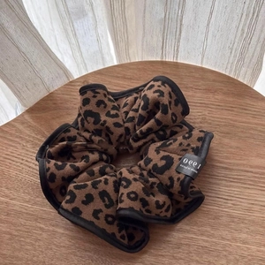 Large leopard print knitted scrunchie with high elasticity for thick ponytail hairstyles