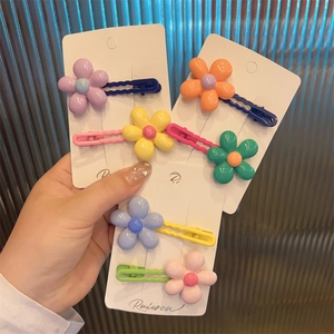 Sweet Macaron Color Flower Hair Clip For Kids Girls Cute Metal Headwear Flower Shaped Side Hairpin Fresh Style Hair Accessories