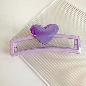 Pince à cheveux cœur violette 13cm pour cheveux épais, style dopamine tendance