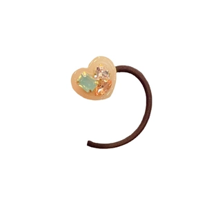 Sweet jelly heart hair tie with colorful rhinestones and high elastic brown rubber band