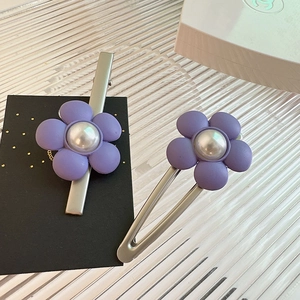 Matte Lila Blumen Haarspangen Metall Harz Künstliche Perlenimitat Süß Koreanisch Stil Handgefertigt Haarschmuck Für Damen Mädchen