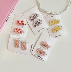 Douces Pinces à Cheveux Rectangulaires à Bord Volanté Floral Style Coréen Barrettes Latérales en Métal Pour Femmes Filles