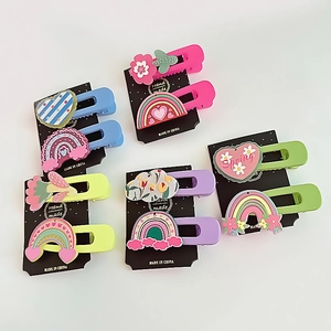 Barrettes à Cheveux Dessin Animé pour Enfants Alliage de Fer Résine Arc-en-ciel Coeur Motif Fleur Couleur Bonbon pour Bébé Fille