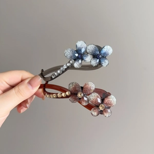 Elegante Fermaglio per Capelli a Banana con Fiore di Strass Glitter Resina Traslucida Fermaglio per Acconciatura Donna
