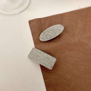Luxury High-End Alloy Rhinestone Hair Clips For Women Fashion Geometric Oval Rectangular Duckbill Side Bangs Clips Hair Accessories