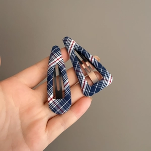 Korean Style Sweet Plaid Fabric BB Hair Clips Cute Geometric Triangle Water Drop Checkered Bangs Side Clip Women Headwear