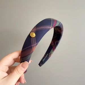 Serre-tête à Carreaux Rétro pour Femme Style Britannique Large Rembourré Coiffure Haut de Crâne Automne Hiver Accessoires